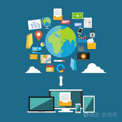 下载或上载互联网内容。在网上冲浪。多媒体内容。互联网接入